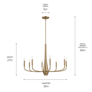 Nerra 36" Eight Lights Chandelier, Champagne Bronze
