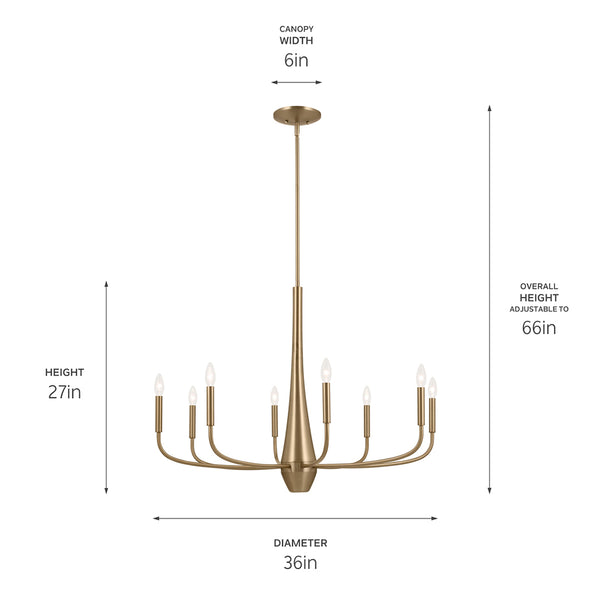 Nerra 36" Eight Lights Chandelier, Champagne Bronze