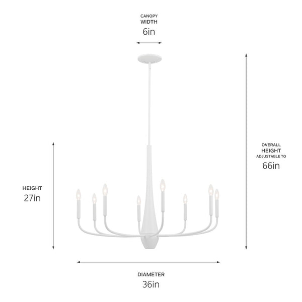 Nerra 36" Eight Lights Chandelier, White