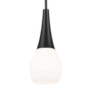 Nerra 7" One Light Pendant, Satin Etched Cased Opal Glass / Black