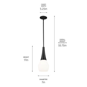 Nerra 7" One Light Pendant, Satin Etched Cased Opal Glass / Black
