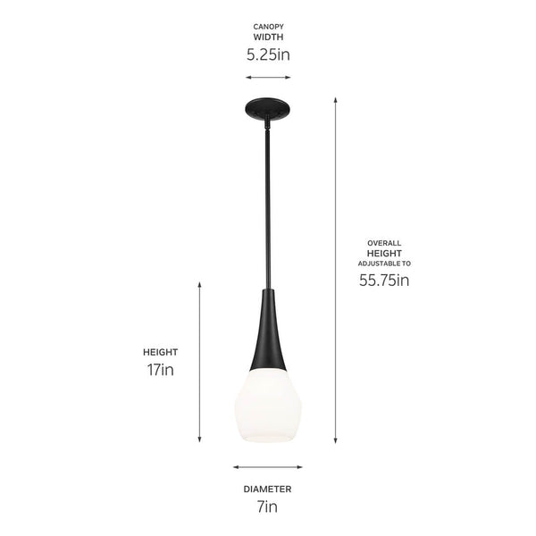 Nerra 7" One Light Pendant, Satin Etched Cased Opal Glass / Black