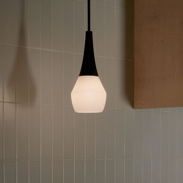 Nerra 7" One Light Pendant, Satin Etched Cased Opal Glass / Black