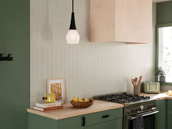 Nerra 7" One Light Pendant, Satin Etched Cased Opal Glass / Black