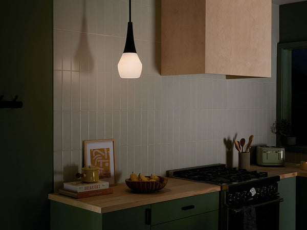 Nerra 7" One Light Pendant, Satin Etched Cased Opal Glass / Black