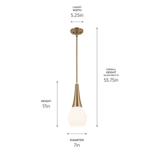 Nerra 7" One Light Pendant, Satin Etched Cased Opal Glass / Champagne Bronze