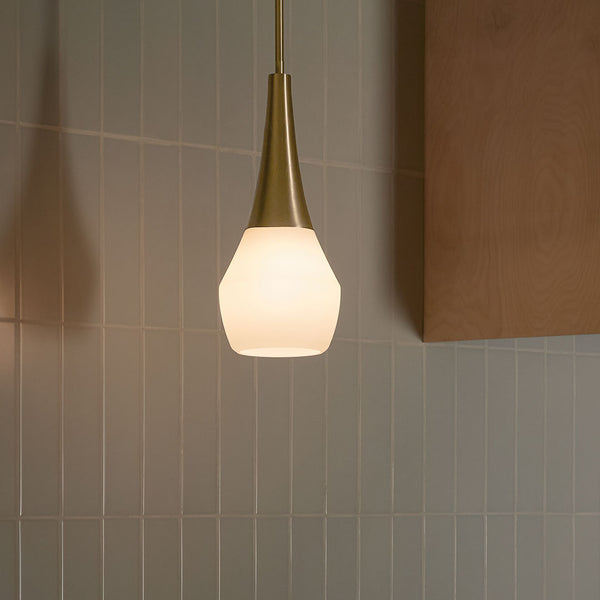 Nerra 7" One Light Pendant, Satin Etched Cased Opal Glass / Champagne Bronze