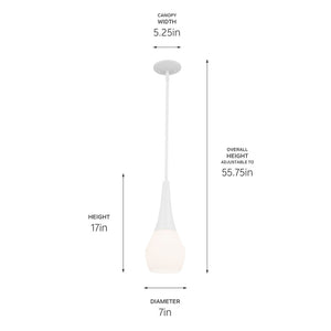 Nerra 7" One Light Pendant, Satin Etched Cased Opal Glass / White