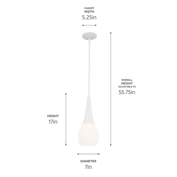 Nerra 7" One Light Pendant, Satin Etched Cased Opal Glass / White