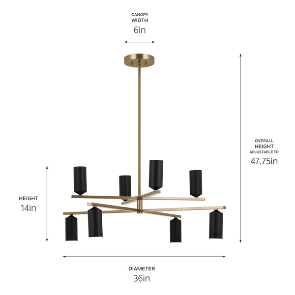 Zara 36" Eight Lights Chandelier, Champagne Bronze / Black