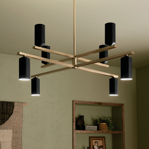 Zara 36" Eight Lights Chandelier, Champagne Bronze / Black