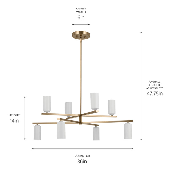 Zara 36" Eight Lights Chandelier, Champagne Bronze / White