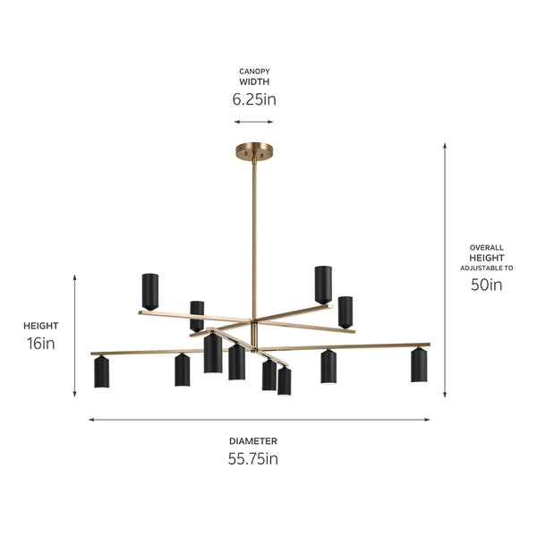 Zara 56" Twevle Lights Chandelier, Champagne Bronze / Black