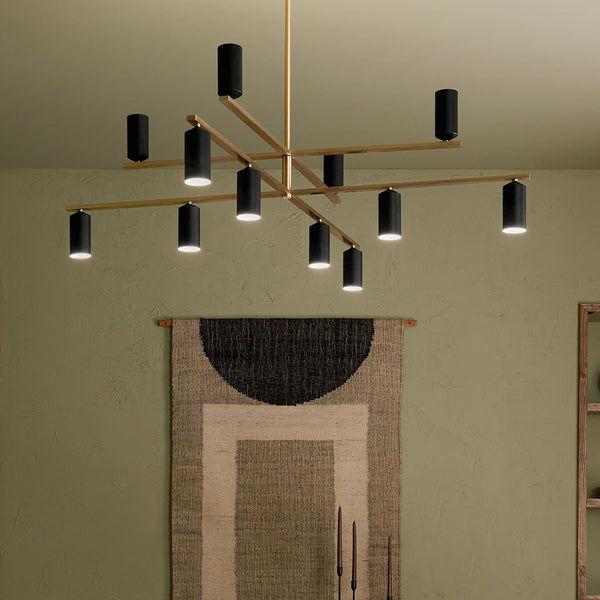Zara 56" Twevle Lights Chandelier, Champagne Bronze / Black