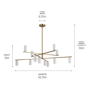 Zara 56" Twevle Lights Chandelier, Champagne Bronze / White