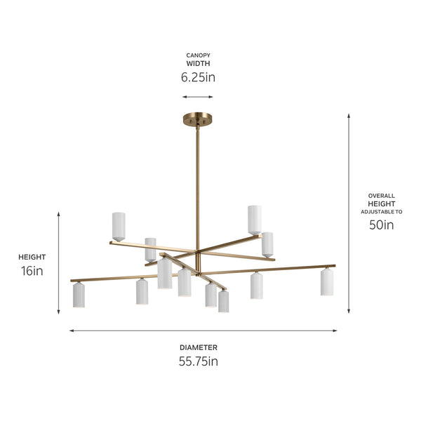 Zara 56" Twevle Lights Chandelier, Champagne Bronze / White