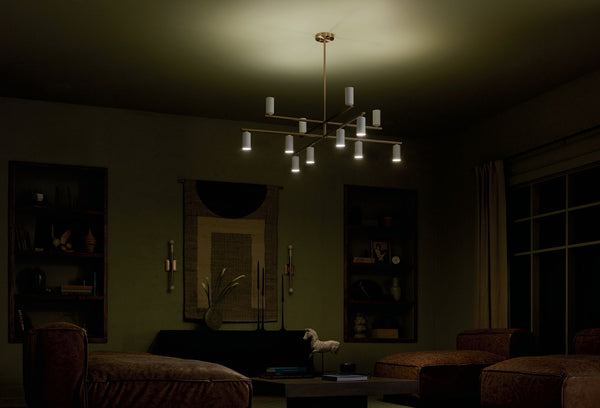 Zara 56" Twevle Lights Chandelier, Champagne Bronze / White