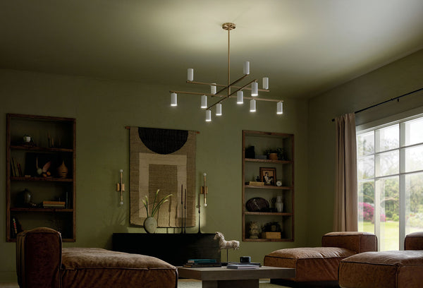 Zara 56" Twevle Lights Chandelier, Champagne Bronze / White