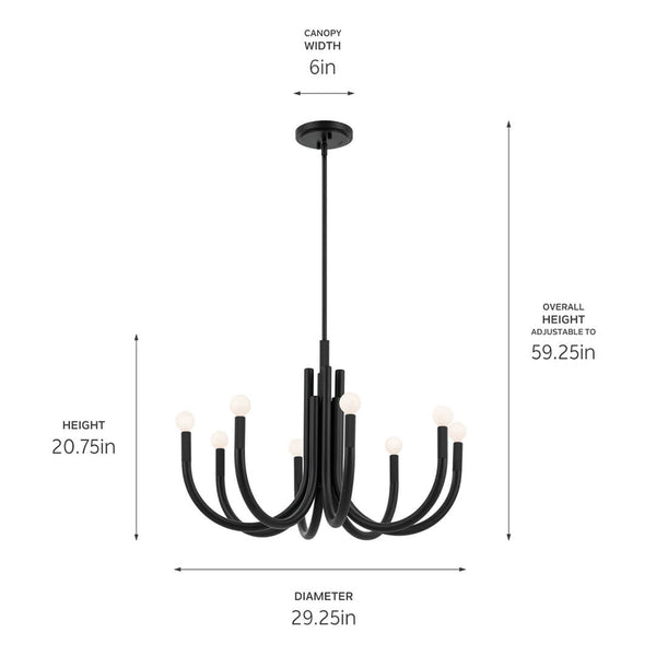 Bruno 29" Eight Lights Chandelier, Black