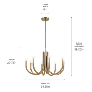 Bruno 29" Eight Lights Chandelier, Champagne Bronze