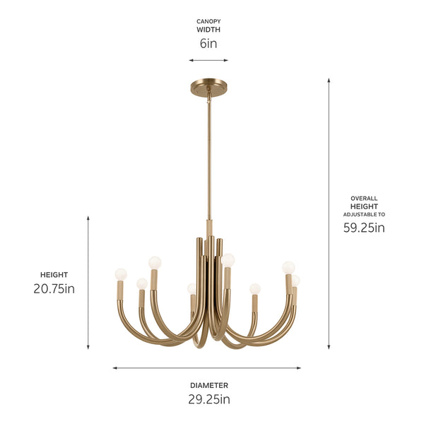 Bruno 29" Eight Lights Chandelier, Champagne Bronze