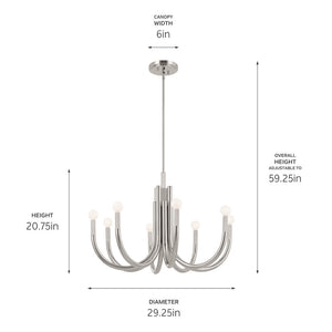 Bruno 29" Eight Lights Chandelier, Polished Nickel