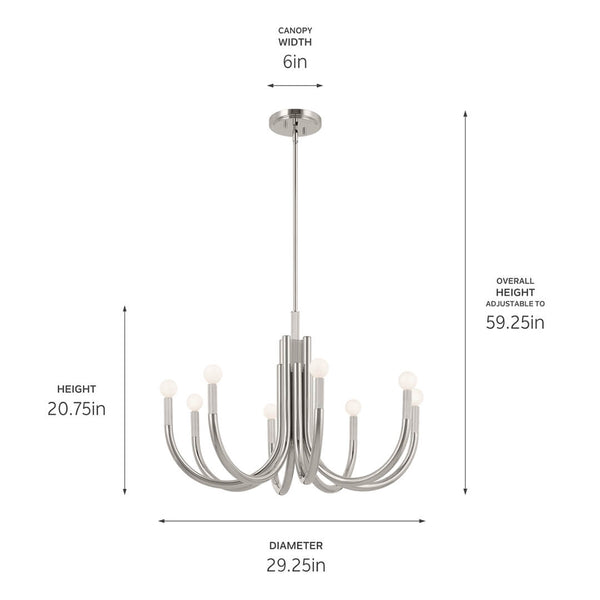 Bruno 29" Eight Lights Chandelier, Polished Nickel