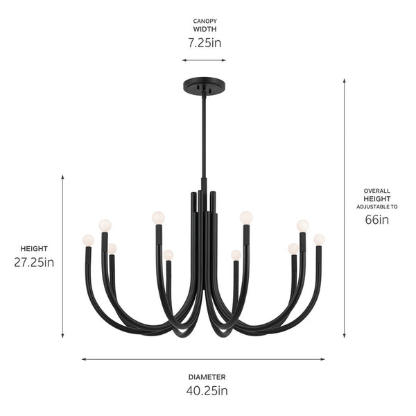 Bruno 40" Ten Lights Chandelier, Black