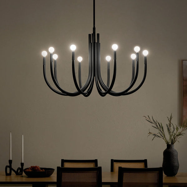 Bruno 40" Ten Lights Chandelier, Black