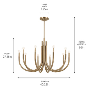 Bruno 40" Ten Lights Chandelier, Champagne Bronze