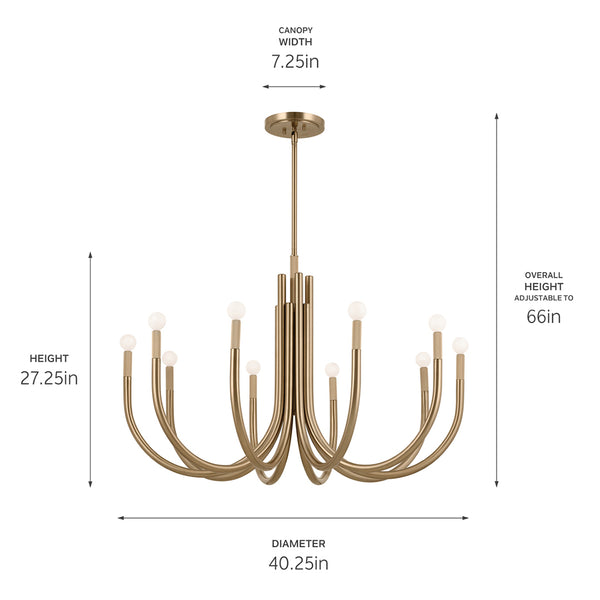 Bruno 40" Ten Lights Chandelier, Champagne Bronze