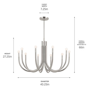 Bruno 40" Ten Lights Chandelier, Polished Nickel