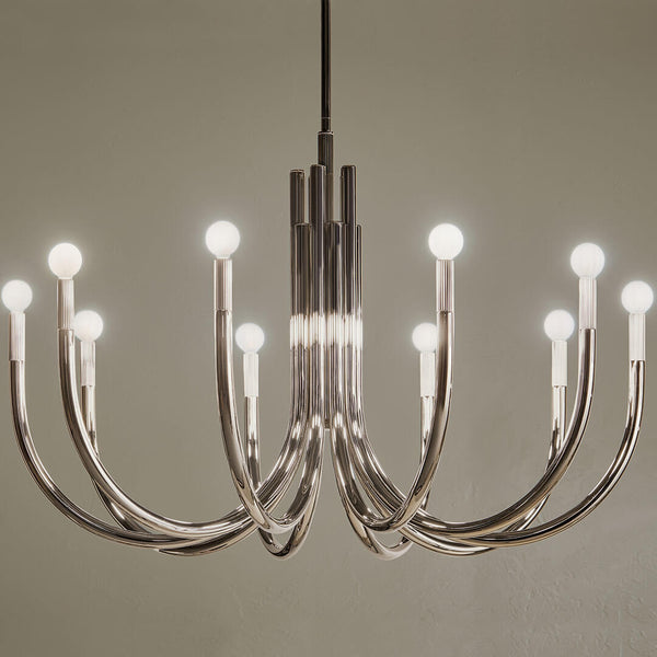 Bruno 40" Ten Lights Chandelier, Polished Nickel