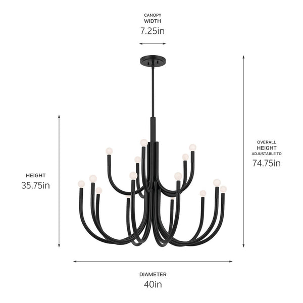 Bruno 40" Fifteen Lights Chandelier, Black
