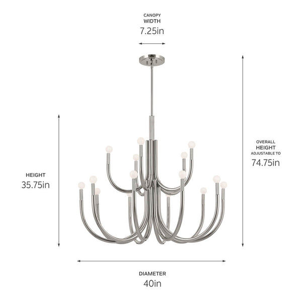 Bruno 40" Fifteen Lights Chandelier, Polished Nickel