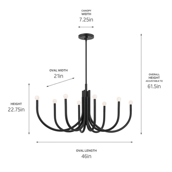 Bruno 21" Eight Lights Chandelier, Black