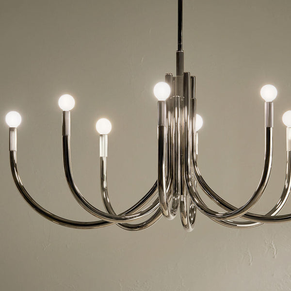 Bruno 21" Eight Lights Mid. Chandeliers, Polished Nickel