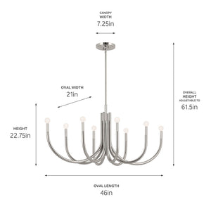 Bruno 21" Eight Lights Chandelier, Polished Nickel