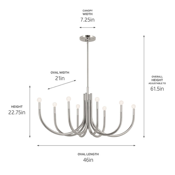 Bruno 21" Eight Lights Chandelier, Polished Nickel