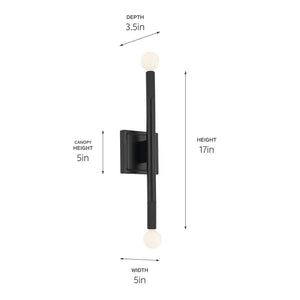 Bruno 5" Two Lights Wall Sconce, Black