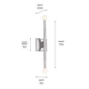 Bruno 5" Two Lights Wall Sconce, Polished Nickel