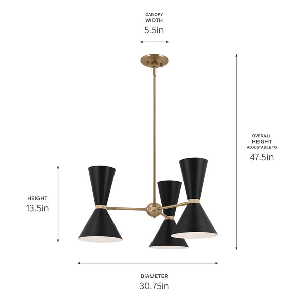 Jester 31" Six Lights Chandelier, Champagne Bronze / Black