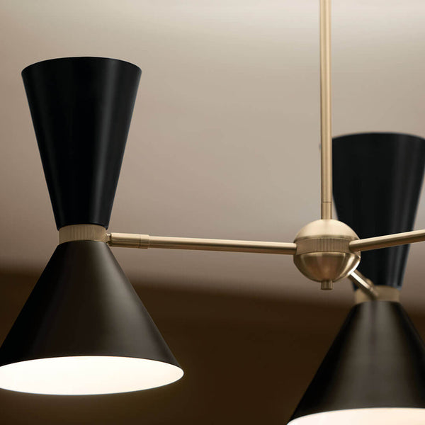 Jester 31" Six Lights Chandelier, Champagne Bronze / Black