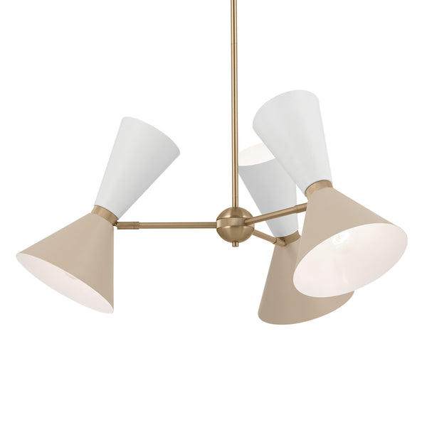 Jester 31" Six Lights Chandelier, Champagne Bronze / Greige and White