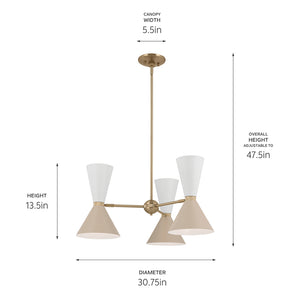 Jester 31" Six Lights Chandelier, Champagne Bronze / Greige and White