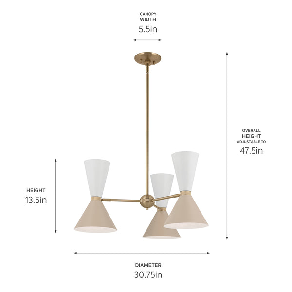 Jester 31" Six Lights Chandelier, Champagne Bronze / Greige and White