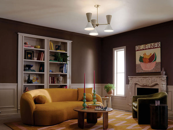 Jester 31" Six Lights Chandelier, Champagne Bronze / Greige and White