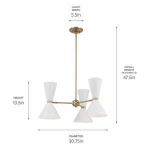 Jester 31" Six Lights Chandelier, Champagne Bronze / White
