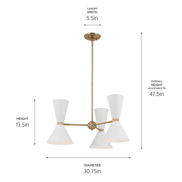 Jester 31" Six Lights Chandelier, Champagne Bronze / White