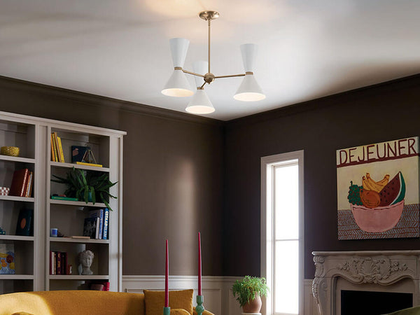 Jester 31" Six Lights Chandelier, Champagne Bronze / White